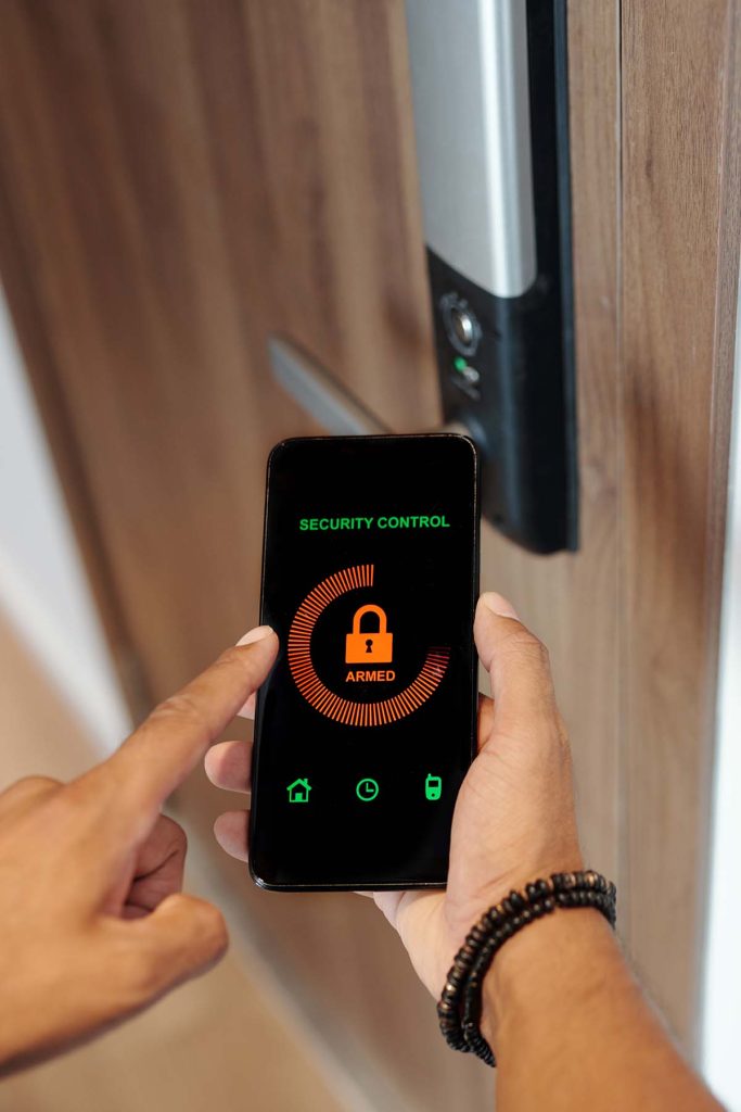 man using smart lock application