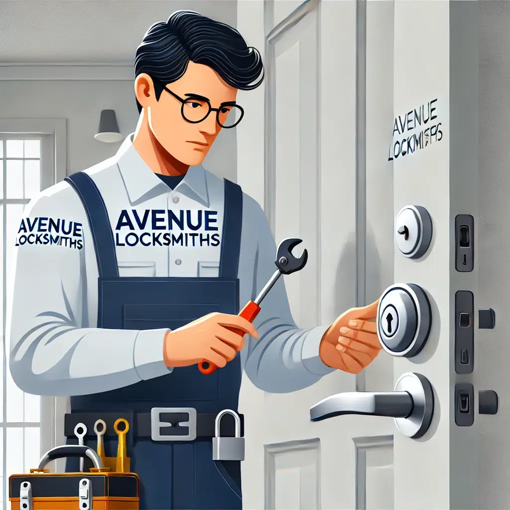 Avenue Locksmith technician working on a residential door lock