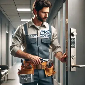 Avenue Locksmith technician working on a commercial lock